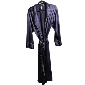 VTG Victoria's Secret Purple Satin Robe Gold Trim Womens M Elegant Loungewear VS
